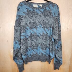 Vintage Men's Blue/Black/Gray Abstract Cabincore 80s 90s Grandpa Sweater Size XL